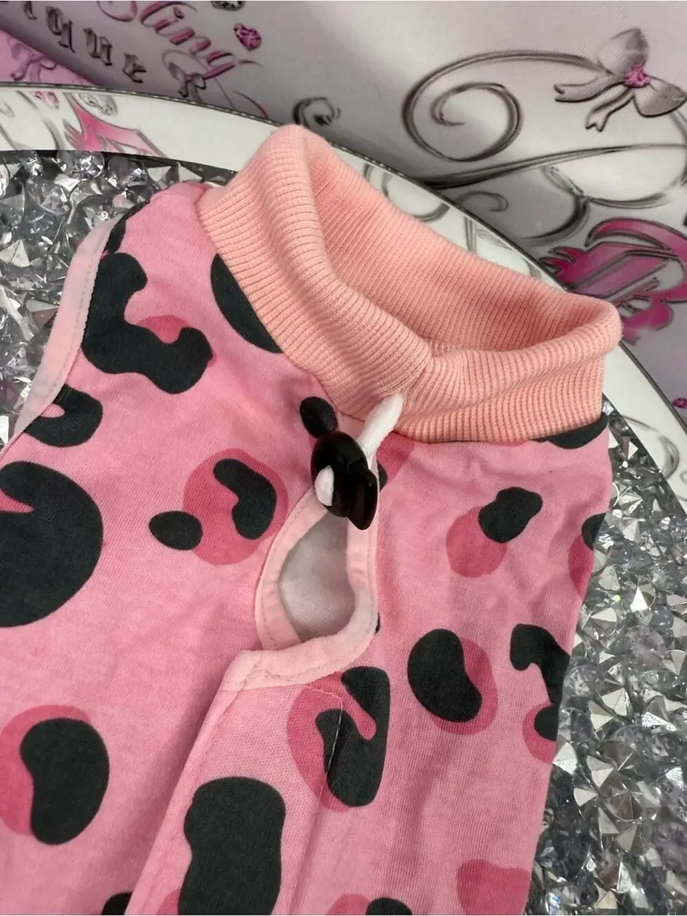 Animal onsie tshirt legs Pink Leopard Print Dog Tee with Ribbed Collar